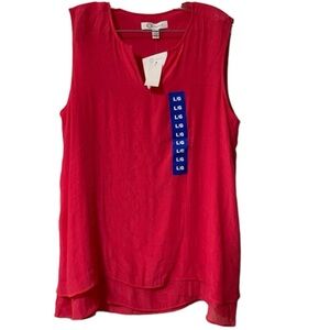 MWT: CRISTINA B Bright Pink/Red Multi Level Ruffle Tank Top Size Large